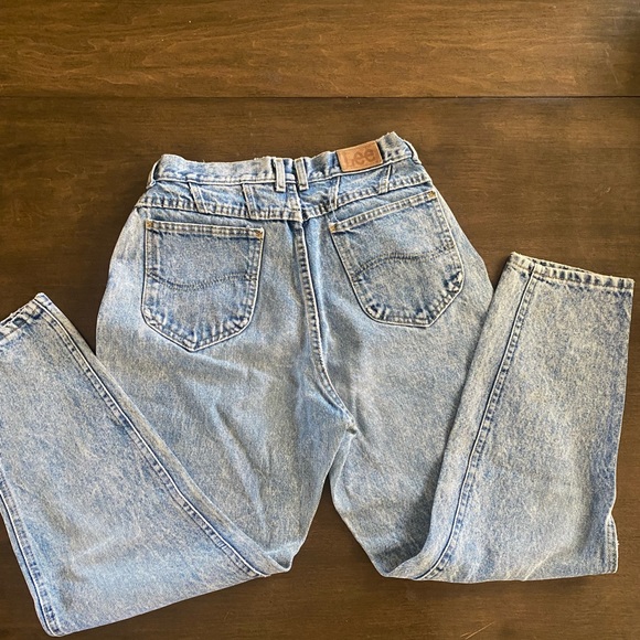 Vintage 90's Lee Denim Jeans Acid Wash Blue Made in USA High Rise Tapered Leg - Picture 5 of 9